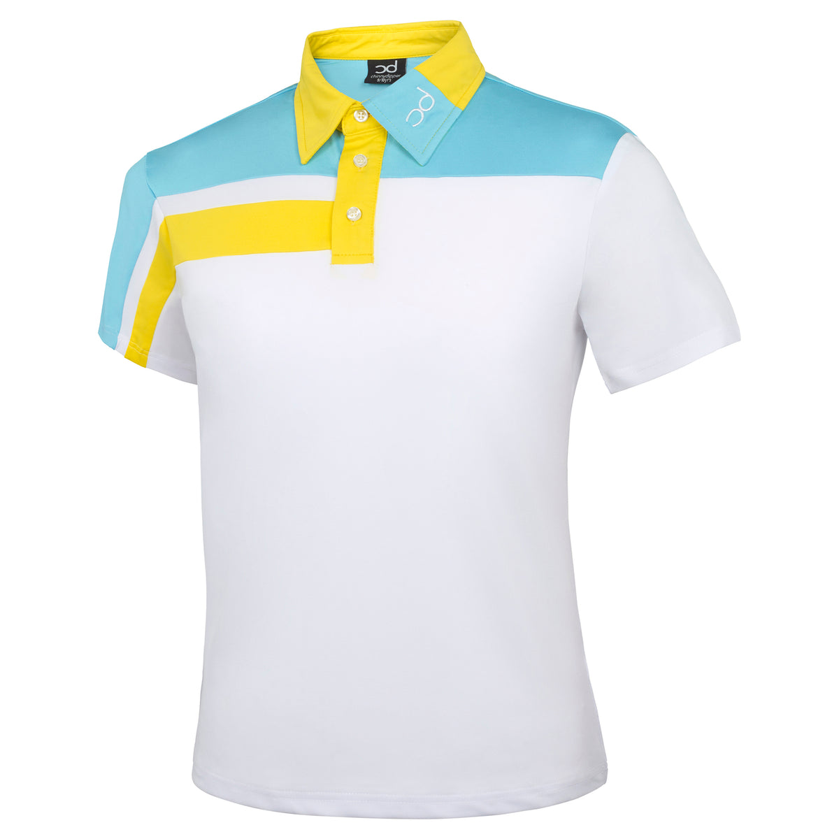 White with Light Blue & Yellow Junior Golf Polo 